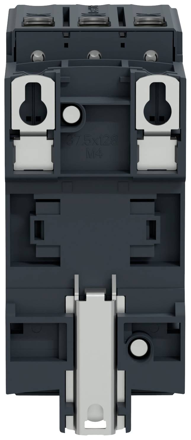 Trojpólový elektrický výkonový spínač, vertikálne orientovaný, so sivými a čiernymi komponentmi.