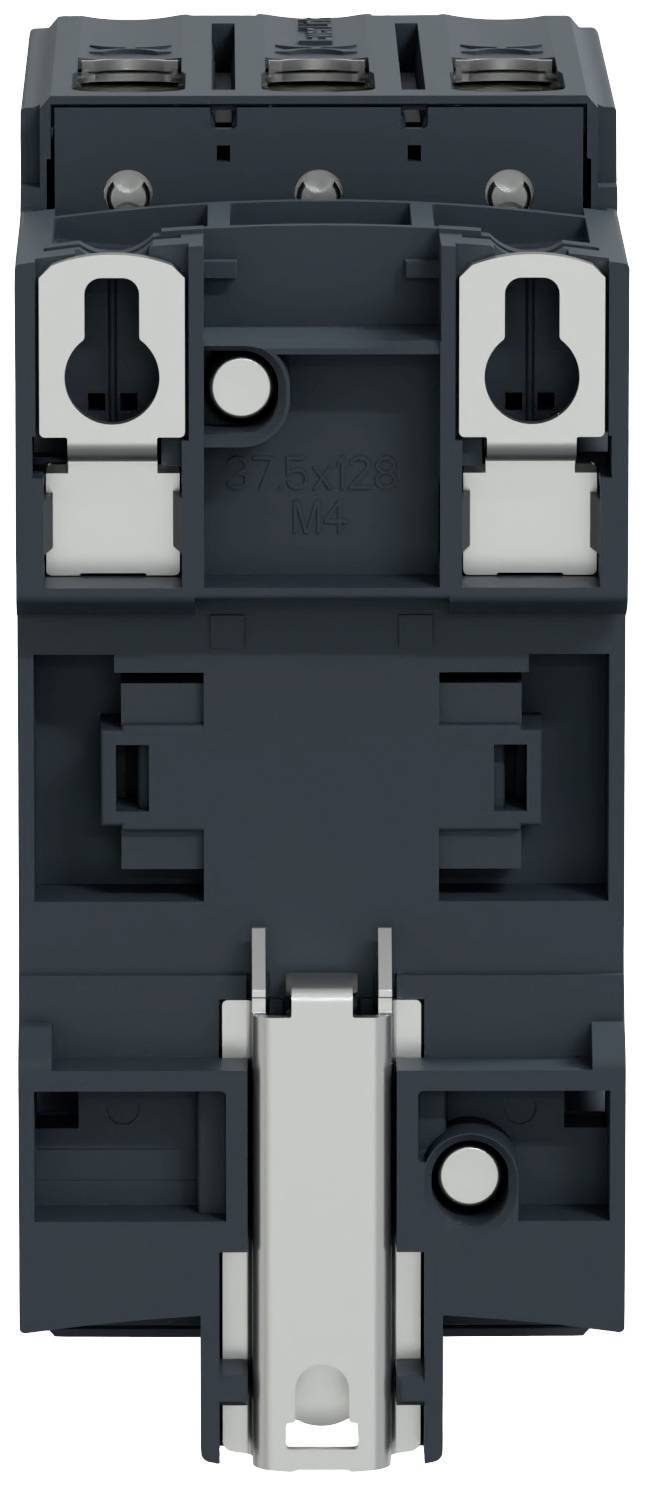 Sivý elektrický spínač s viacerými prípojkami a pákami. Slúži na ovládanie elektrických zariadení a prepojení.