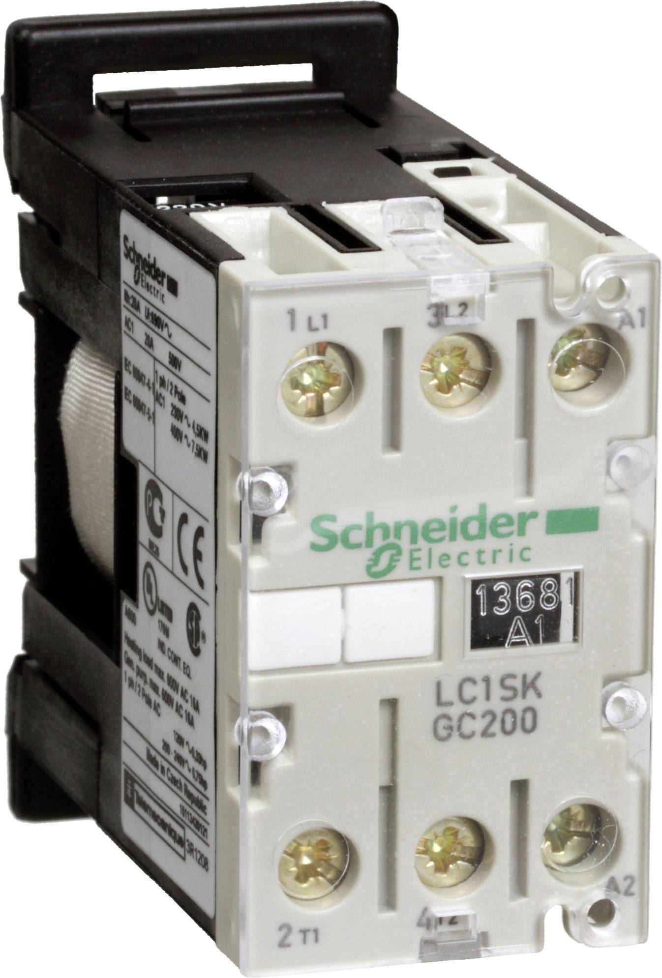 Elektrický stykač od spoločnosti Schneider Electric, model LC1SK GC200, so štyrmi pripojovacími svorkami na prednej strane.
