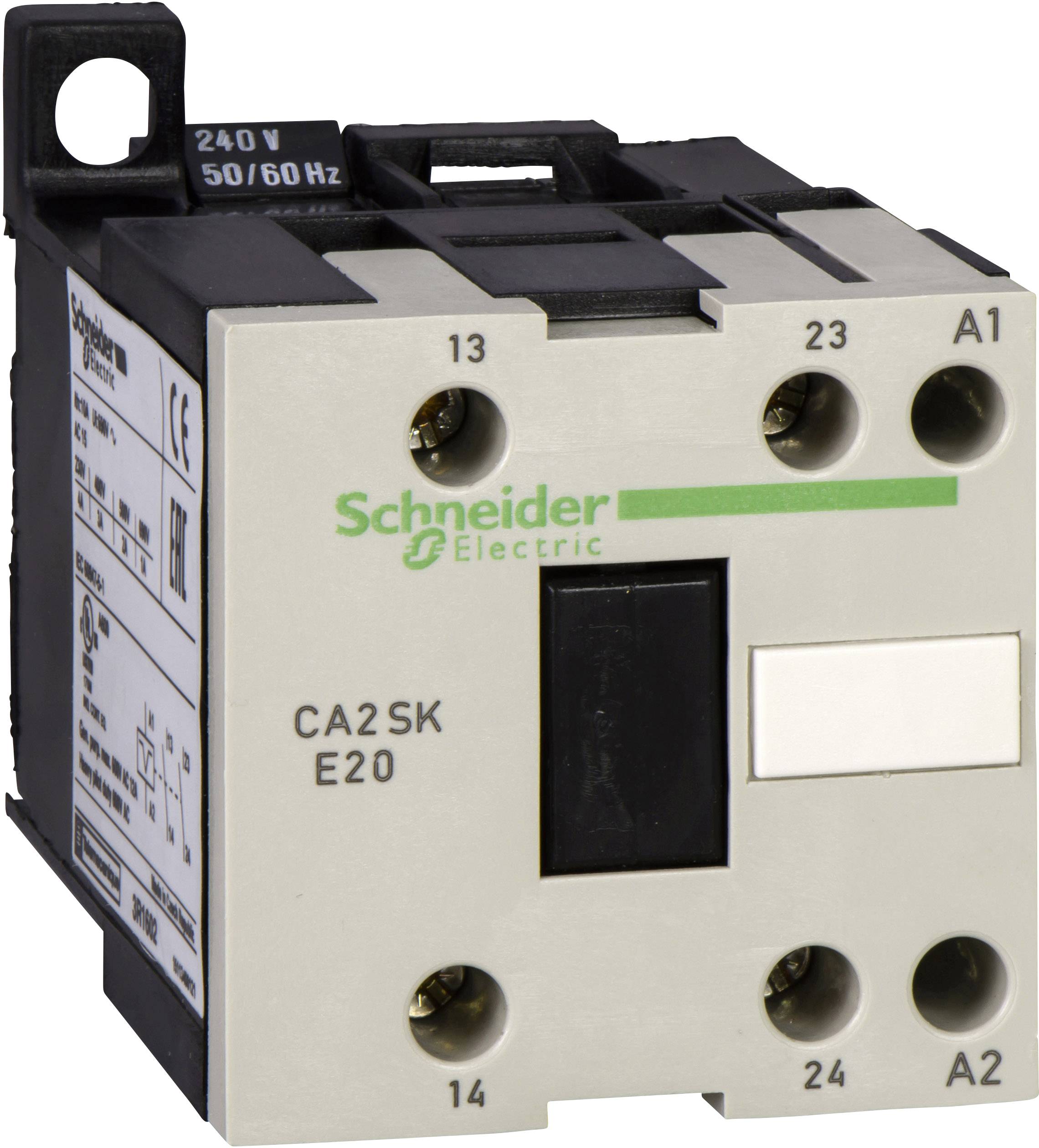Stýkač od Schneider Electric, model CA2SK, s menovitým napätím 240V, vhodný pre elektrické riadiace aplikácie.