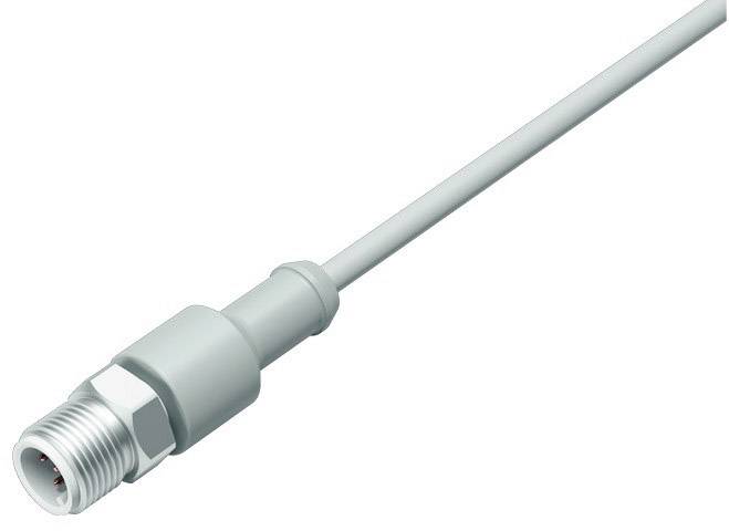Sivý kábel so strieborným kovovým konektorom, vhodný pre elektrické pripojenia alebo prepojenia v elektronických zariadeniach.