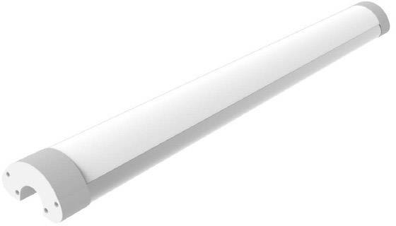 Podlhovastá biela LED lampa so sivými koncovkami, pravdepodobne určená na inštaláciu na stenu alebo strop.