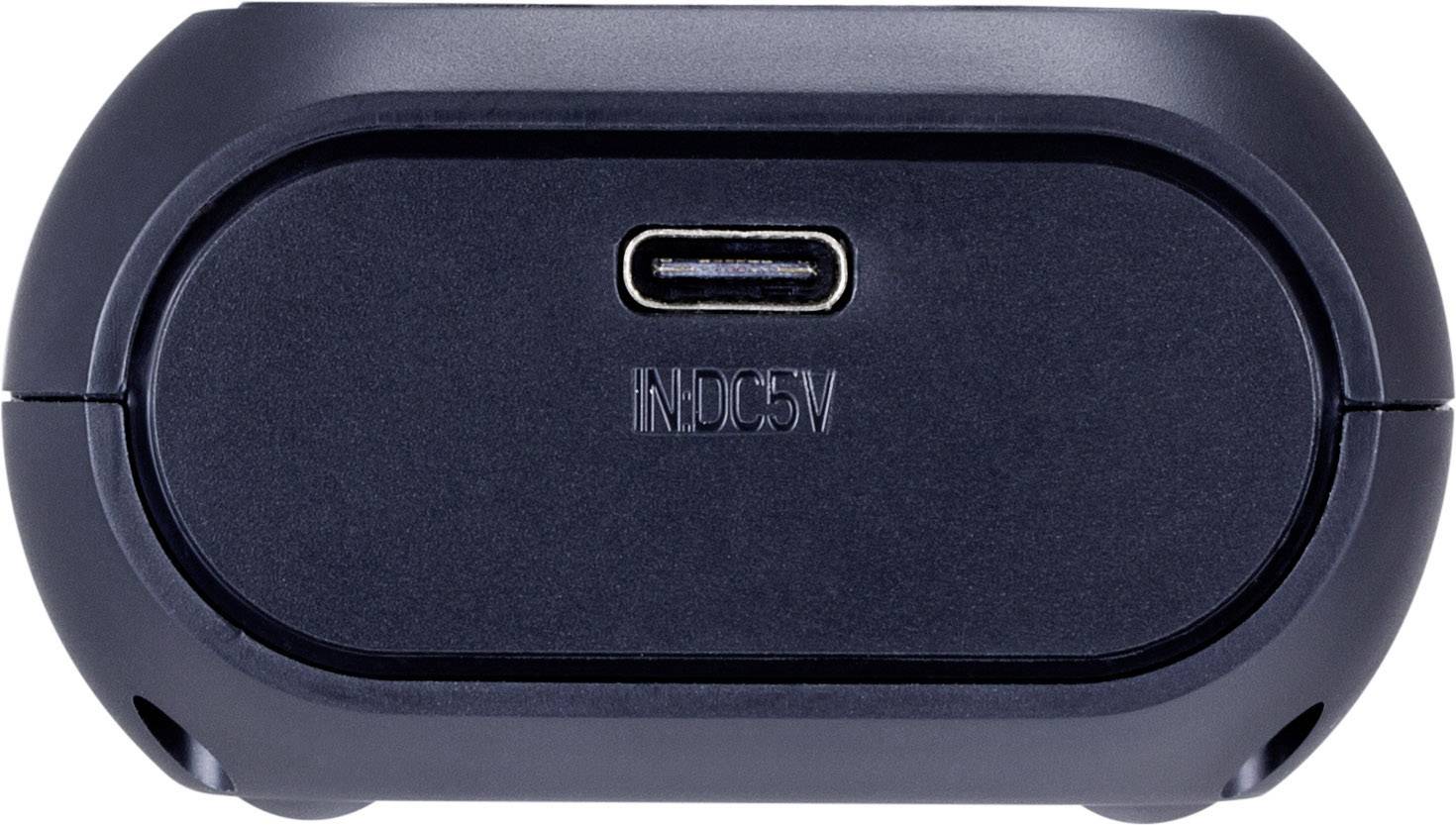 Čierna, obdĺžniková nabíjačka s USB-C konektorom a nápisom 'IN. DC 5V' na prednej strane.