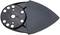 Čierny brúsny tanier s trojuholníkovou formou a otvormi, vhodný pre trojuholníkové brúsky. Používa sa na presné brúsne práce.