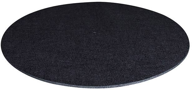 Čierna plstená podložka na gramofón, okrúhla a plochá.