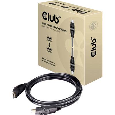 Kábel Club 3D HDMI 4K60Hz UHD 360° Rotačný, na obale znázornený obrázok kábla. Podporuje rozlíšenie až do 4K60Hz.