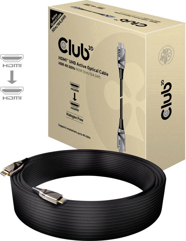 club3D HDMI prepojovací kábel Zástrčka HDMI-A, Zástrčka HDMI-A 50.00 m čierna CAC-1391 4K UHD, bez halogénov, samozhášavý HDMI kábel