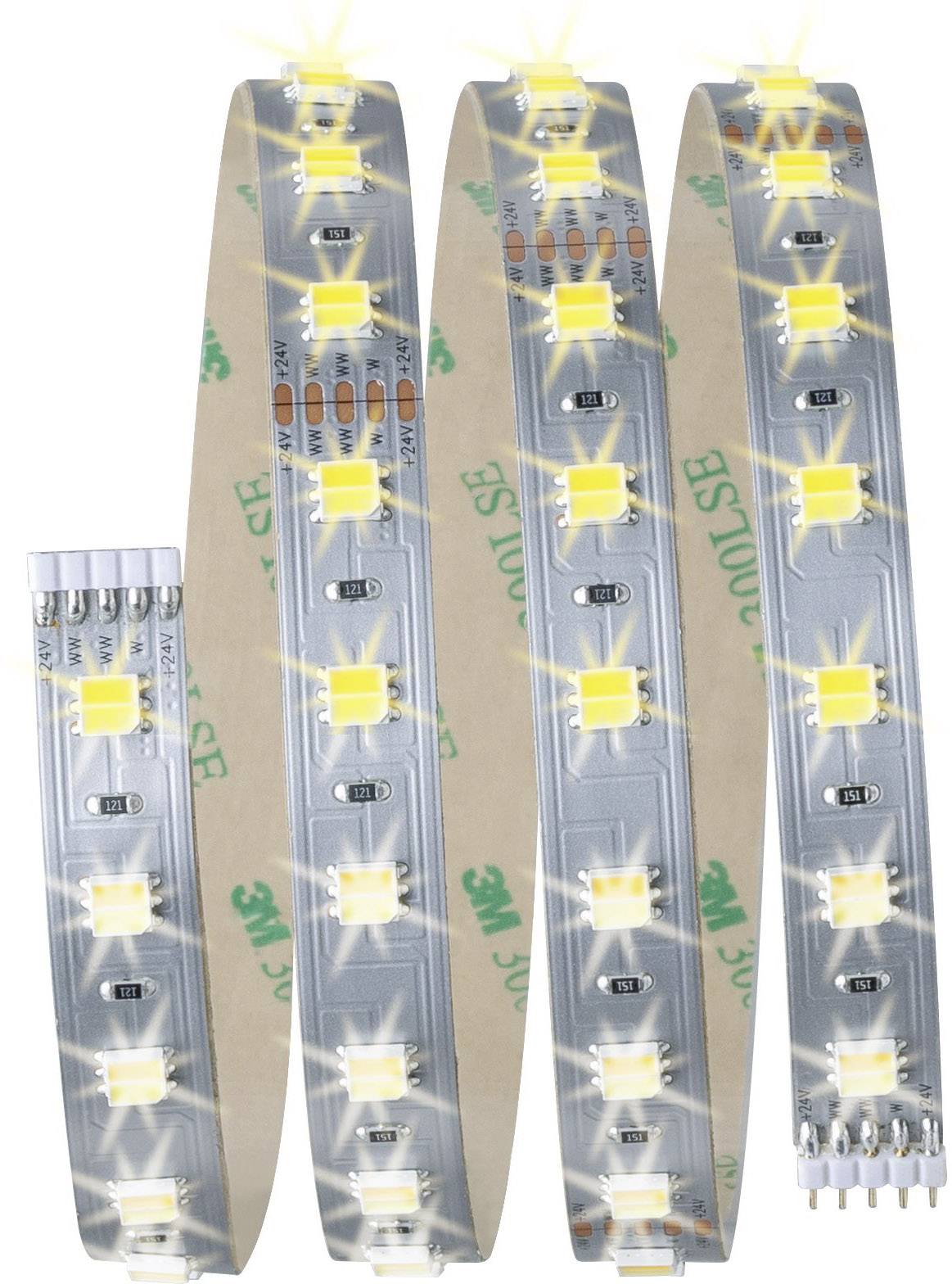 LED svetelný pás so žltými diódami na kovovom páse, svietiaci so hviezdnym efektom. Na zadnej strane opatrený 3M lepiacim pruhom pre montáž.