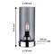 Stolná lampa s čiernym valcovitým sklom; rozmery: 244 mm výška, 110 mm šírka. Kábel 150 cm dlhý.