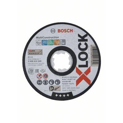 Brúsny kotúč značky Bosch s nápisom 'X-LOCK', priemer 115 x 22,23 mm, určený pre stavebné aplikácie, max. 13.300 ot./min.