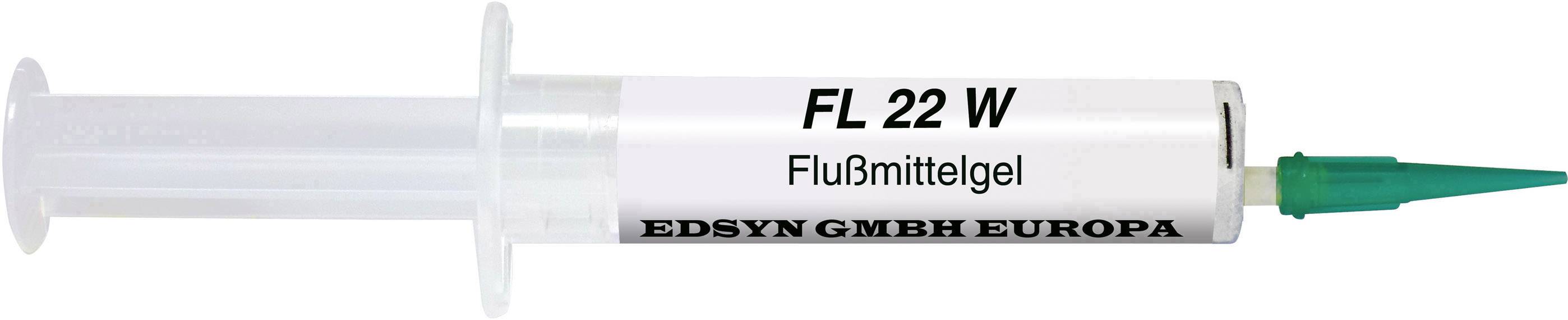 Striekačka s nápisom 'FL 22 W Flussmittelgel', používaná pri elektronických prácach.