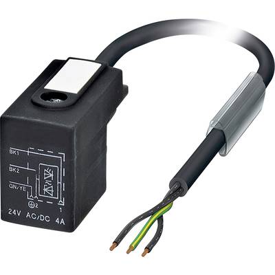 'Elektromagnetický ventil so zástrčkou a voľnými vodičmi, vhodný pre prevádzku 24V AC/DC, záťaž 4A.'