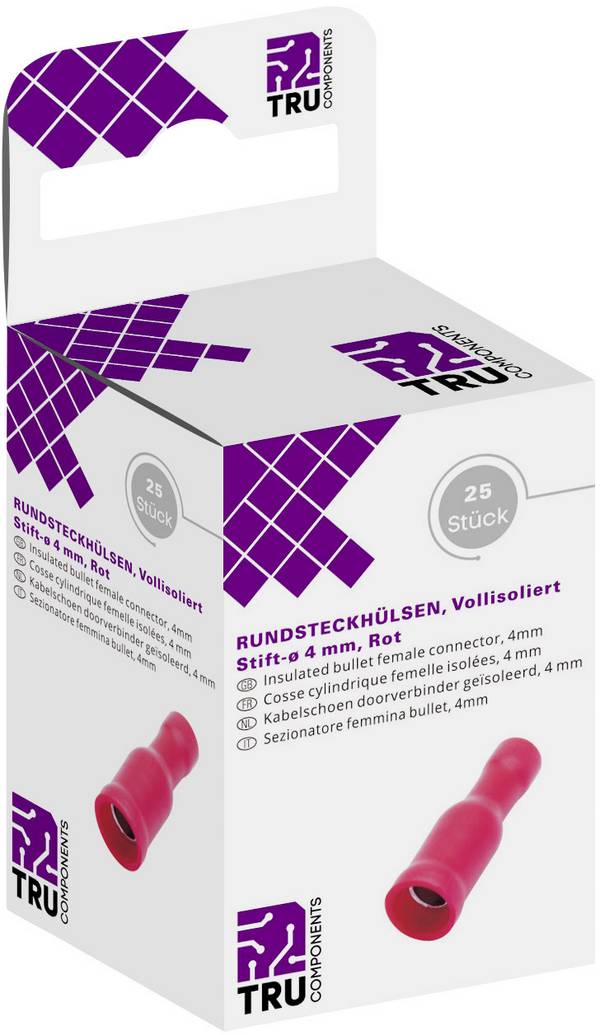 TRU COMPONENTS T1904C048 guľatá dutinka  0.50 mm² 1.50 mm²  úplne izolované červená 25 ks