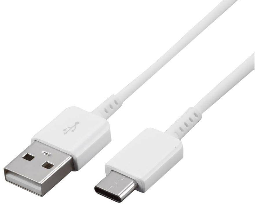 Biele USB kábel s USB-A konektorom na jednej strane a USB-C konektorom na druhej strane.