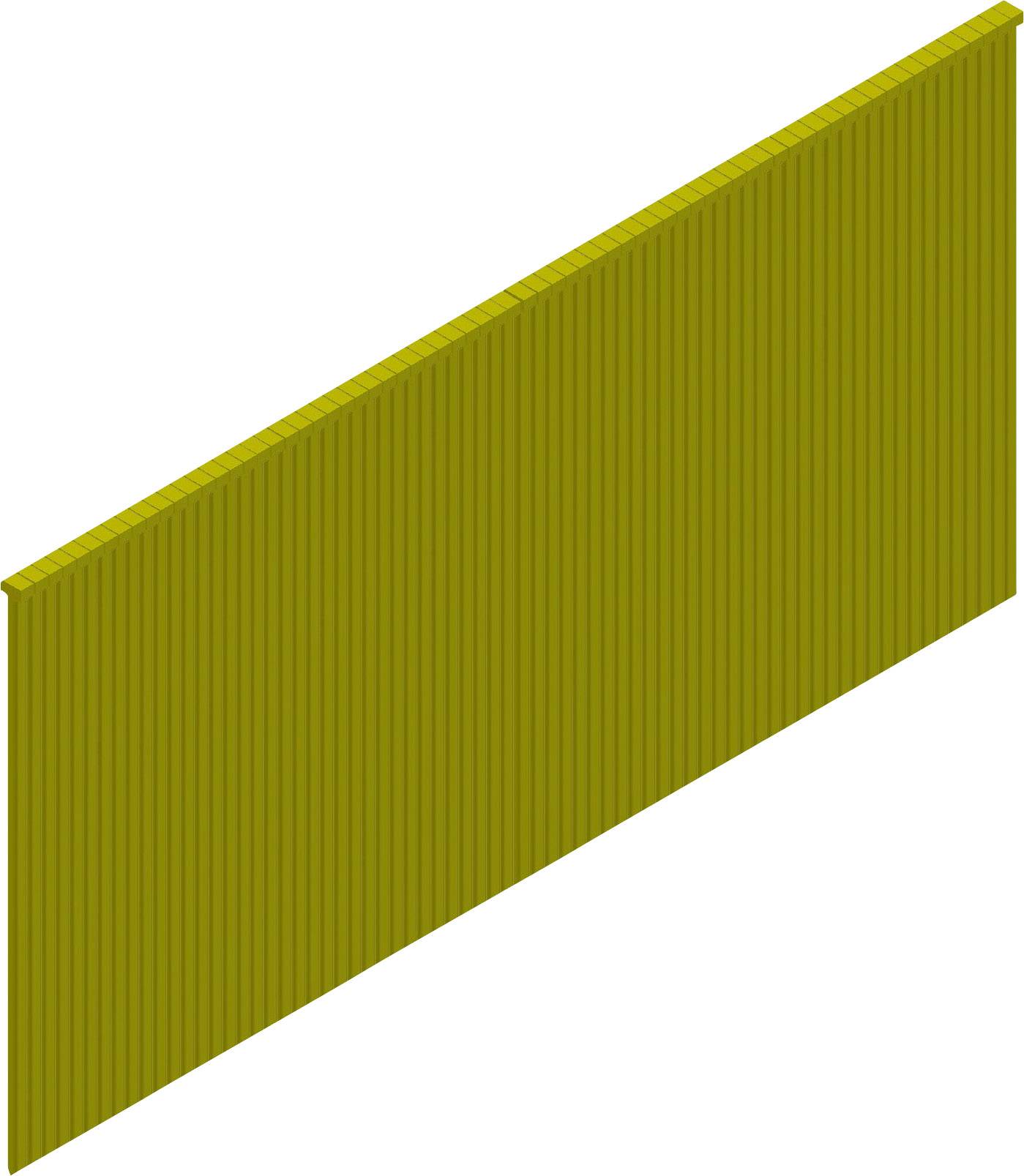 Veľký žlto-zelený vlnitý kovový panel zobrazený diagonálne na bielom pozadí.