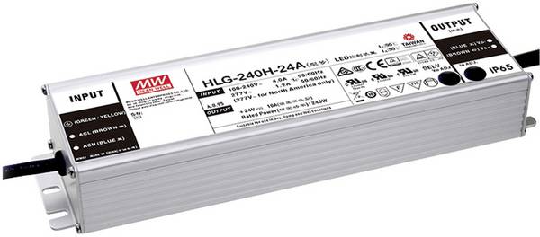 MEAN WELL HLG-240H-24AB LED driver  konštantné napätie 240 W 5 - 10 A 22.4 - 25.6 V/DC stmievateľný, stmievací funkcie 3v1, nastaviteľný, PFC spínacie obvod, outdoorový, ochrana proti prepätiu, prepätia