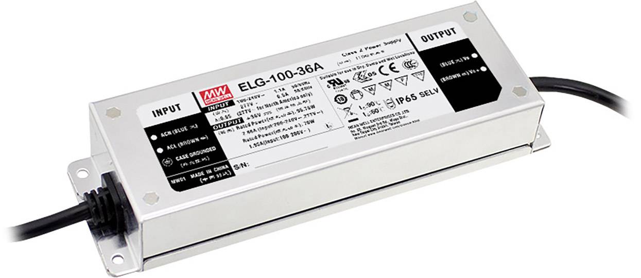 MW Mean Well ELG-100-24AB-3Y Driver per LED Tensione costante 96 W 2 - 4 A 21.6 - 26.4 V/DC Funzione dimmer 3 in 1, Montaggio su superfici infiammabil