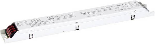 MEAN WELL LDC-35DA LED driver  konštantný výkon 35 W 300 - 1000 mA 27 - 56 V/DC dali, montáž na nehorľavom povrchu, schválenie nábytku, PFC spínacie obvod, ochrana proti prepätiu, prepätia, stmievateľný