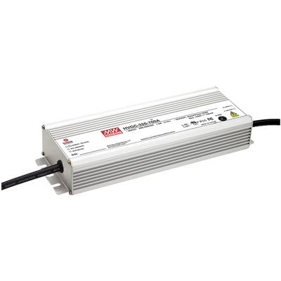 Obdĺžnikový napájací zdroj s pripojovacie káblami, označený nápisom 'MW Power'. Vhodný pre LED aplikácie, klasifikovaný ako IP67.