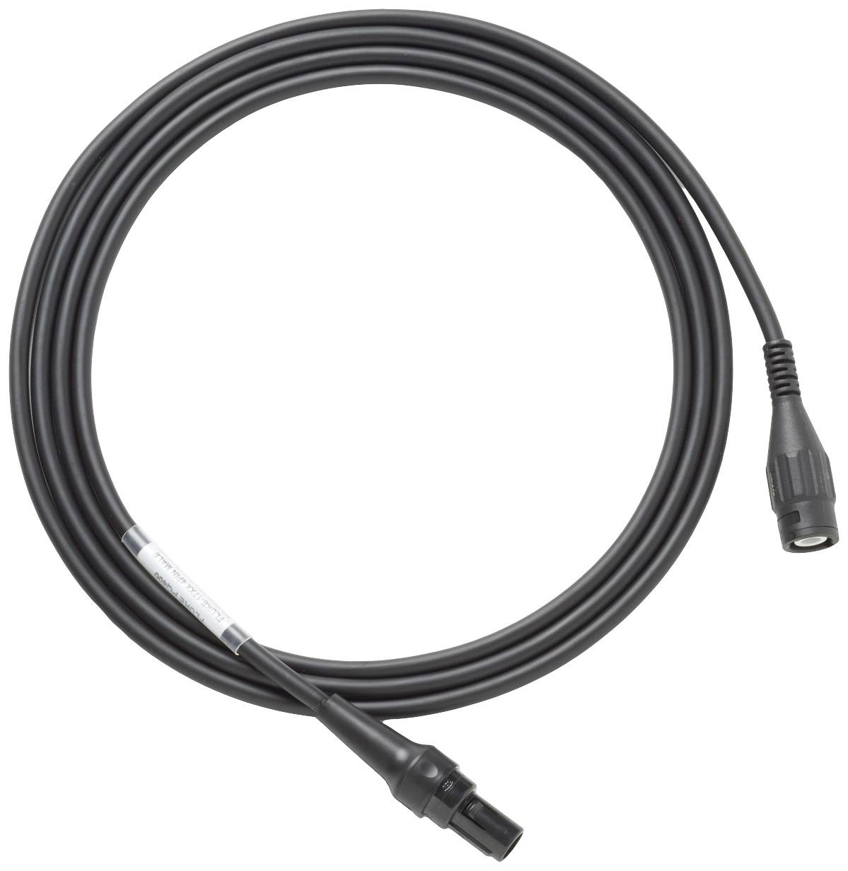 Čierny, okrúhly kábel so zástrčkami na oboch koncoch, vhodný pre audio alebo osvetľovacie zariadenia.