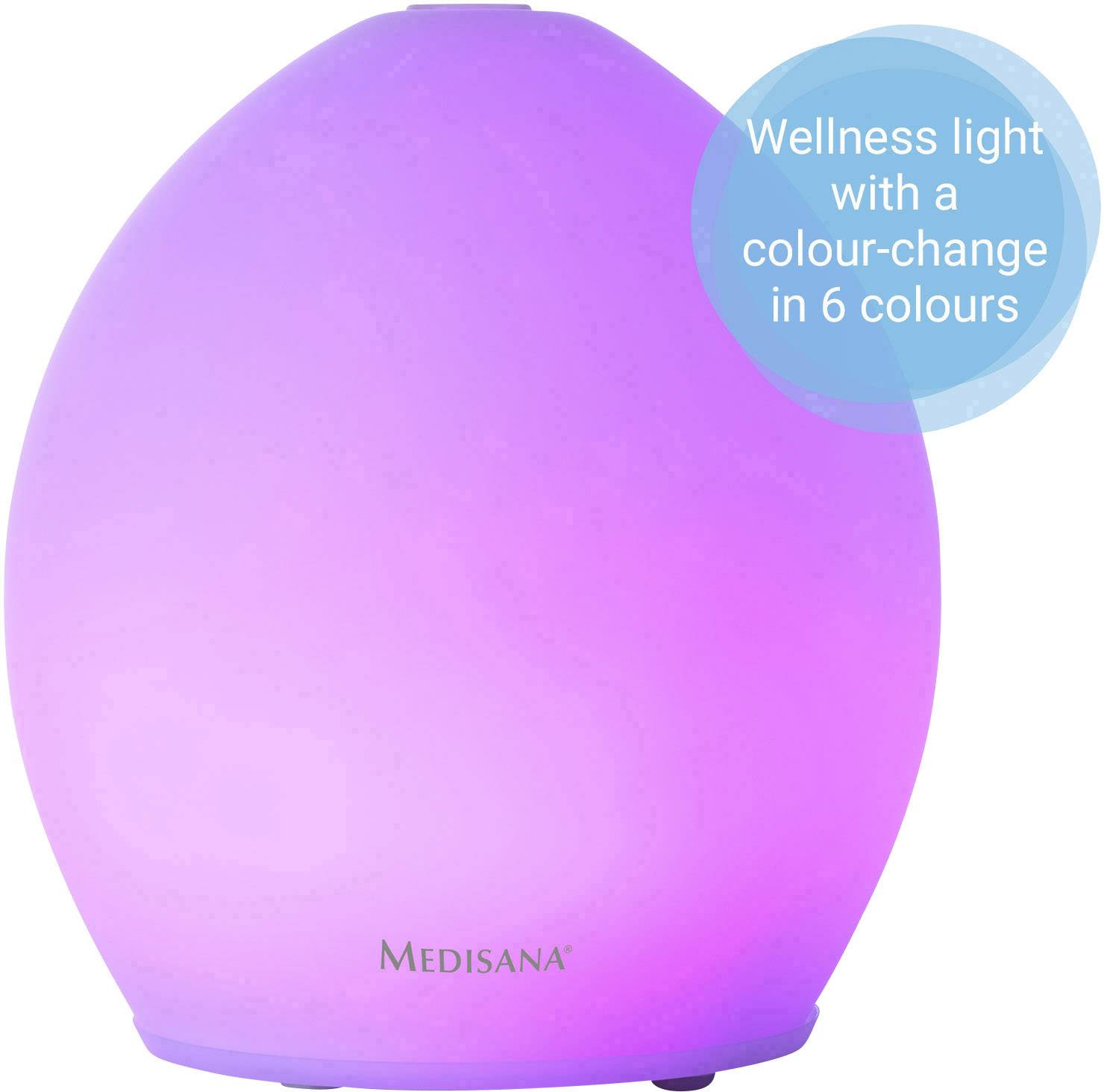 Oválny wellness svetelný difúzor od Medisany s farebnými zmenami v šiestich farbách.