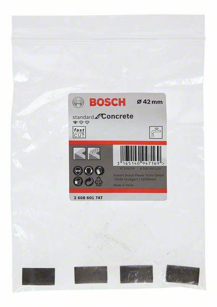 Vrecko pre výrobok Bosch s nápisom "Standard for Concrete". Vhodné pre rezy s priemerom 42 mm.