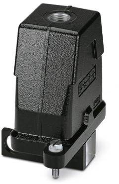 Čierna elektrická skrinka s otvorom pre skrutku na vrchu, používaná na zabezpečenie a prepojenie káblov v priemyselných aplikáciách.