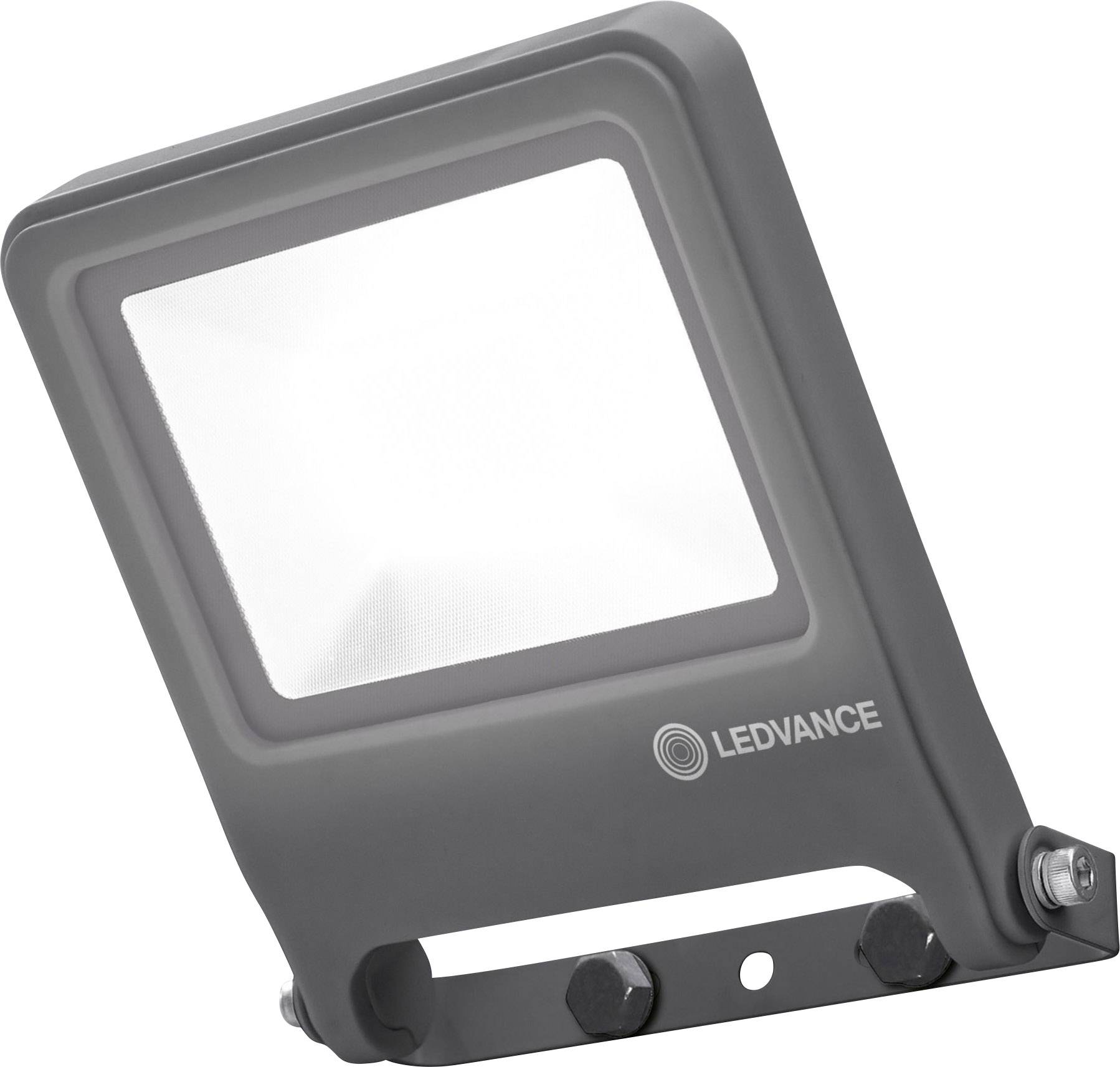 LED vonkajší reflektor od Ledvance, obdĺžnikový s čiernym krytom; ideálny pre záhradné alebo nádvorné osvetlenie.