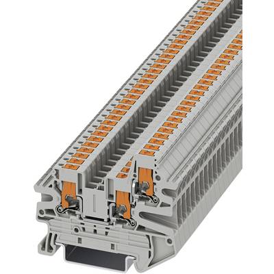 Sivá viacposchodová radová svorka s oranžovými vodičmi. Ukazuje možnosti pripojenia elektrických vedení.