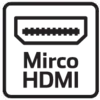 Nápis "Mirco HDMI" a symbol HDMI konektora na čiernom pozadí.