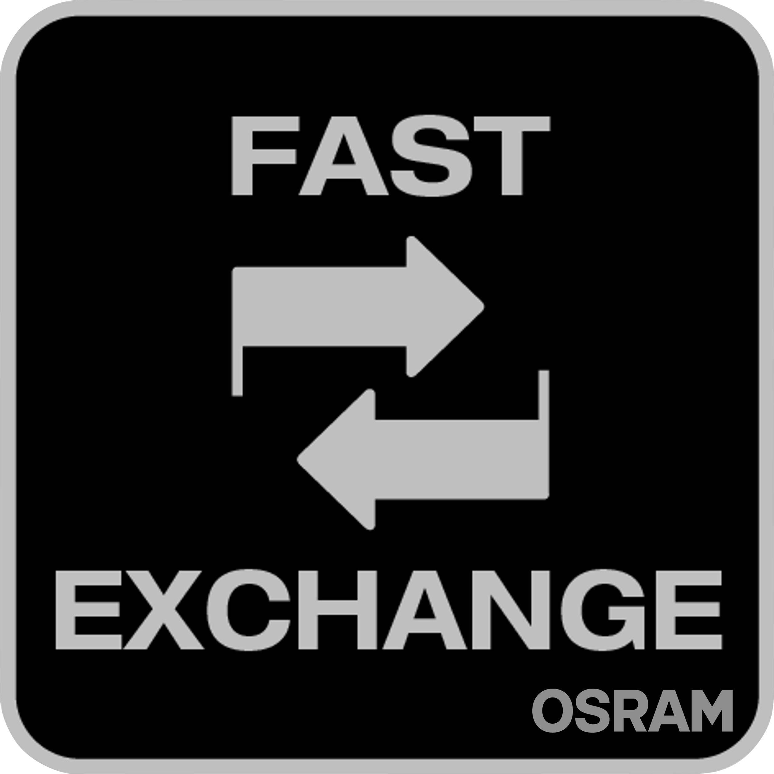 "Rýchla výmena" veľkými písmenami s dvoma protichodnými šípkami v strede. V pravom dolnom rohu je napísané "OSRAM".