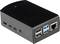 Čierne púzdro pre minipočítač s viacerými USB portami a ethernetovým portom na prednej strane.