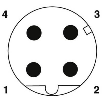 Diagram okrúhleho konektora so štyrmi očíslovanými kontaktmi; kontakty sú usporiadané do štvorcového tvaru.