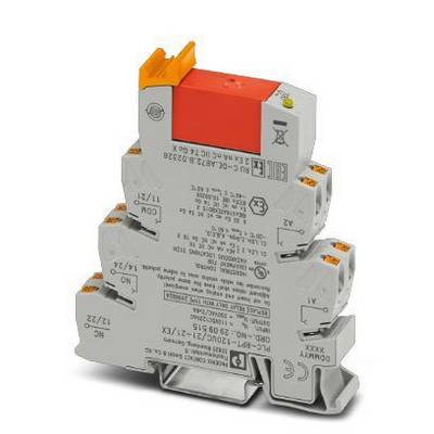 Sivý, viacúrovňový elektrický pripojovací svorkovnicový prvok s oranžovou pákou, namontovaný na DIN lište.