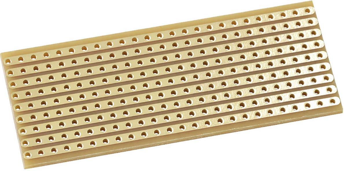 Kemo E015 Experimenteer printplaat Flash-gold-plated Hardpapier (l x b) 64 mm x 25 mm 35 µm Rastermaat 2.54 mm Inhoud 1 stuk(s) afbeelding