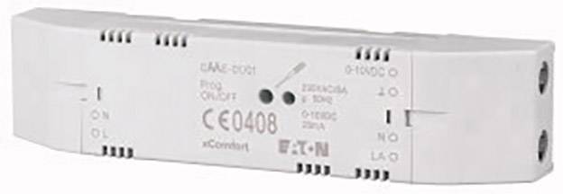 Biely elektrický komponent s označeniami a konektormi, pravdepodobne spínač alebo modul na ovládanie elektroniky.