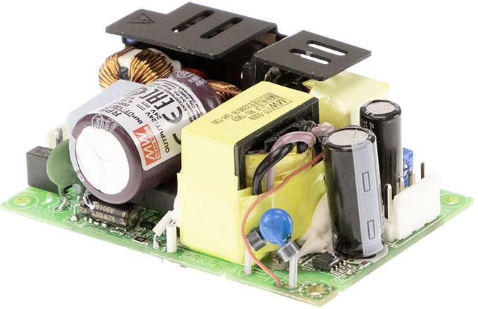 Kompaktná elektronická doska plošných spojov s rôznymi komponentmi ako kondenzátormi a cievkami, pravdepodobne súčasť napájacieho zdroja.