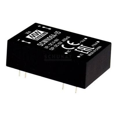 Čierny elektronický vysokonapäťový menič výkonu od spoločnosti Mean Well pre rozsah 85-500VDC, model 'SCWN05A-05'.