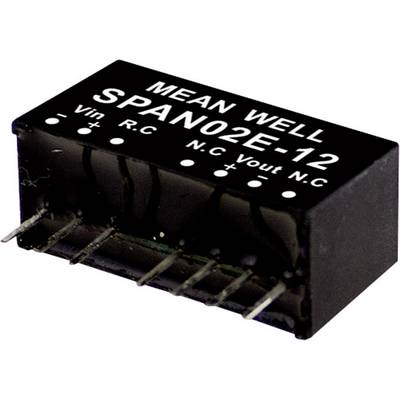 'SPAN02E-12' Napäťový menič od Mean Well s viacerými kolíkmi a označeniami na identifikáciu pripojenia elektrického obvodu.