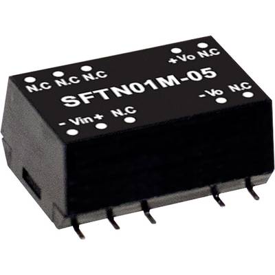 Čierny elektrický súčiastkový čip s potlačou 'SFTN01M-05'. Piny na spodnej strane určené na montáž v elektronických obvodoch.
