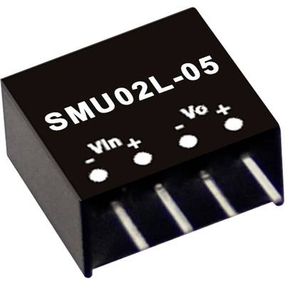 Čierno-biely elektronický komponent s nápisom 'SMU02L-05' a pripojovacie svorky pre Vin+, Vin-, V0+, a V0-.