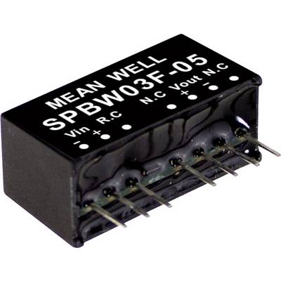 Elektronická súčiastka od Mean Well, model SPBW03F-05. Obdĺžnikové, čierne puzdro s viacerými konektormi na spodnej strane.