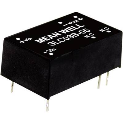 Čierny elektronický komponent s nápisom 'MEAN WELL SLC03B-05' s vstupnými (+Vin) a výstupnými (+Vout) kontaktmi.