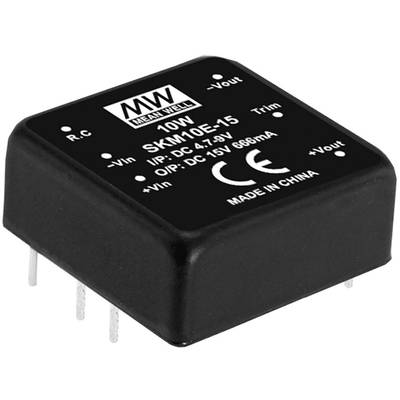 Menič napätia Mean Well, model SKM10E-15, 10W, vstupné napätie 4,5-7,5V DC, výstup 15V 666mA, vyrobené v Číne.