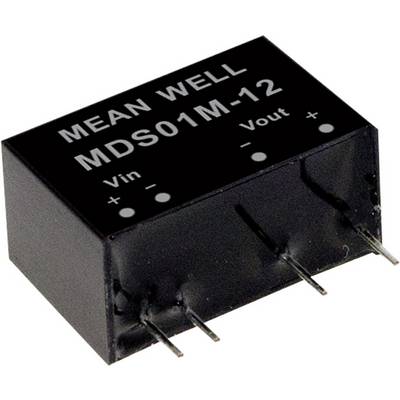 Napájací modul Mean Well MDS01M-12 s tromi konektormi: Vin (+/-), Vout (+/-), čierne púzdro, určený pre elektronickú reguláciu napätia.