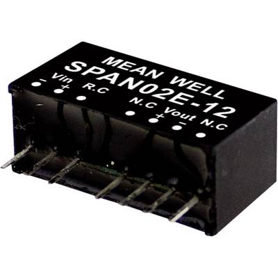 Elektronická súčiastka s nápisom 'MEAN WELL SPAN02E-12', konektory umiestnené na spodnej strane, používaná v napájacích zdrojoch.