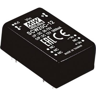 'MEAN WELL' menič napätia modul SCW20C-12, vstup: DC 36-75V, výstup: DC 12V 1680mA, čierne púzdro, vyrobené na Taiwane.