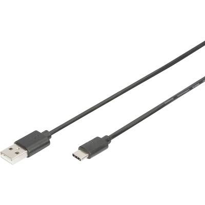 Čierny USB kábel s USB-A konektorom na jednej strane a USB-C konektorom na druhej strane leží na bielom pozadí.