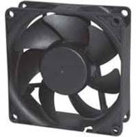 Čierny počítačový ventilátor so štyrmi rotačnými listami a štvorcovým rámom.