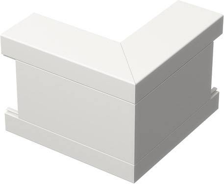 Biele plastové rohové spojenie pre káblové kanály v tvare L.